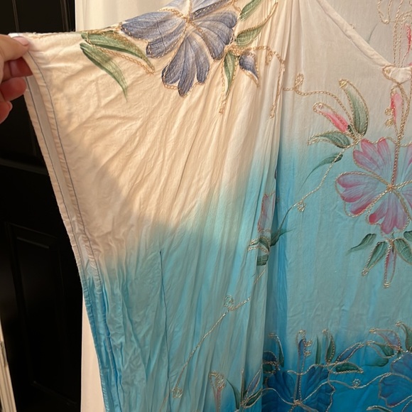 Island Planet Turquoise Floral Embroidered Sequin Lightweight Cover Up One Size - Picture 3 of 7